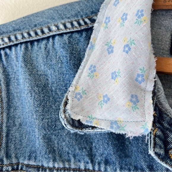 Reworked patchwork handkerchief floral‎ denim jacket L handmade - Picture 7 of 11